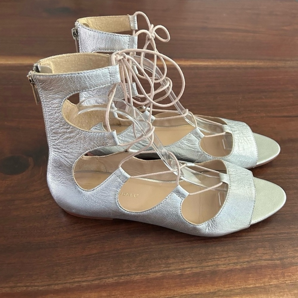 Loeffler Randall Dani Flat Silver Gladiator Sandals Size 10